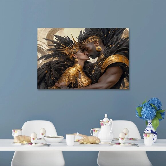 Vintage style African king and queen picture art wall decorationWooden FraCmed - Picture 3 of 7